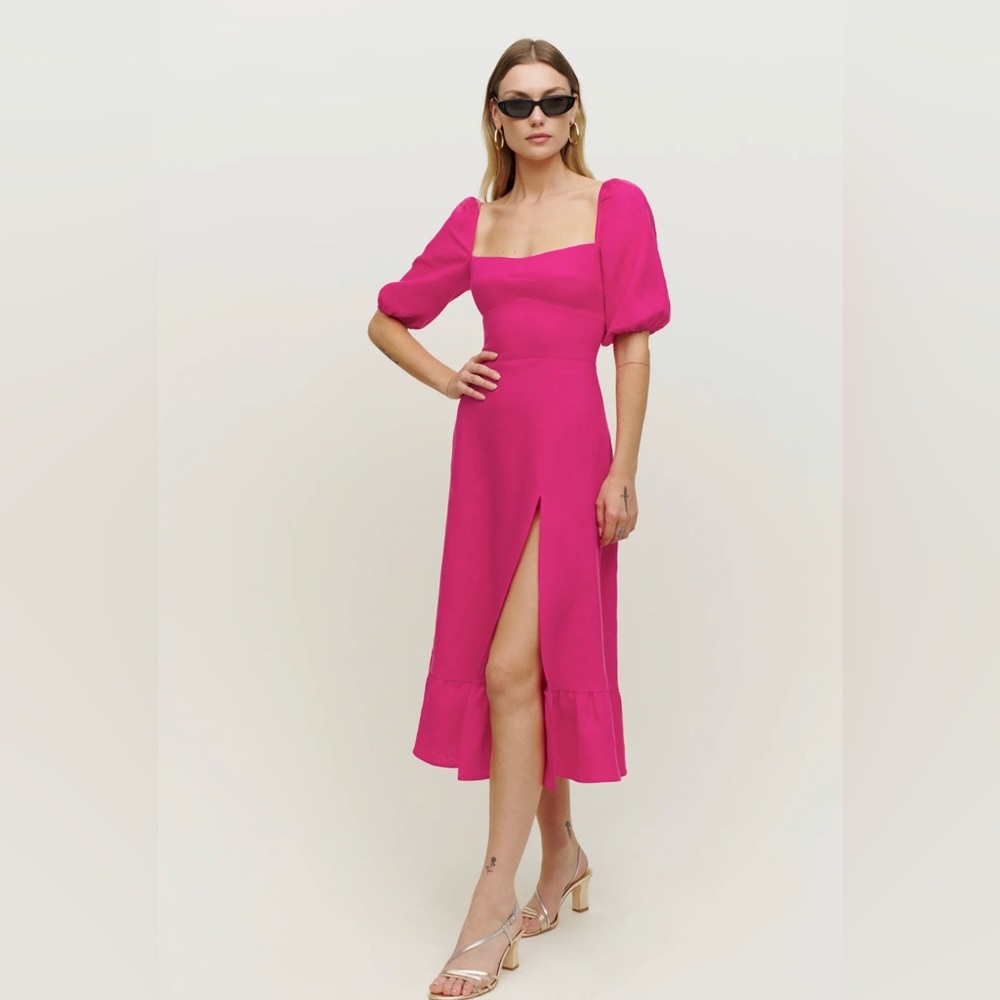 Reformation Pink Belgium Linen Dress (MIDI) size 2